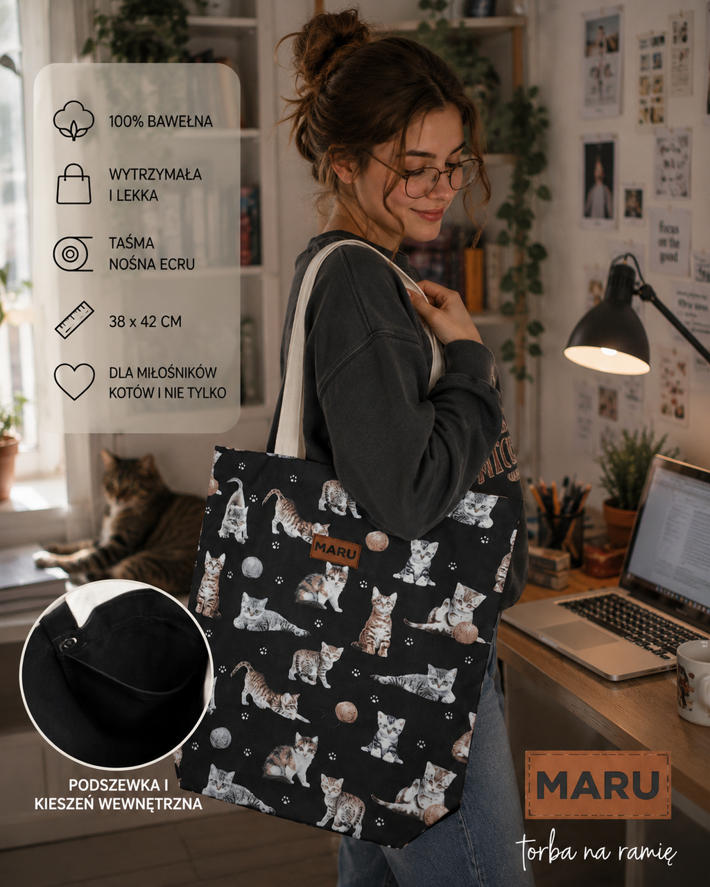 Damska torba na ramię MARU – Kocie Historie